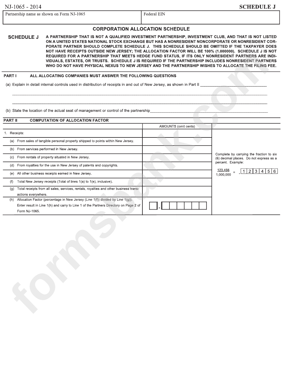 Form Nj-1065 - Corporation Allocation Schedule