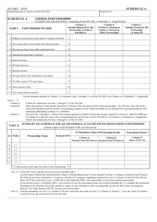 Fillable Form Nj-1065 - Tiered Partnerships Printable pdf