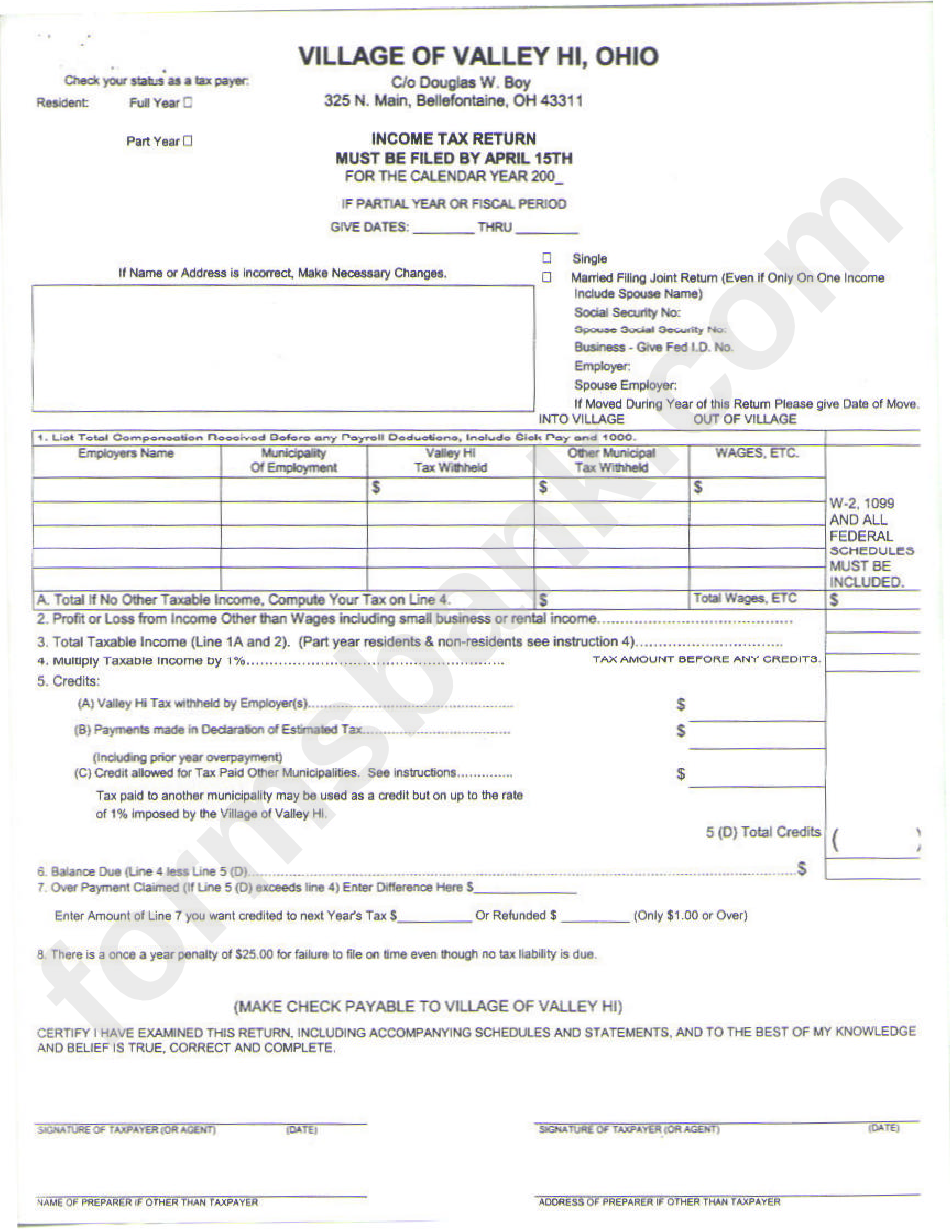 Income Tax Return Form