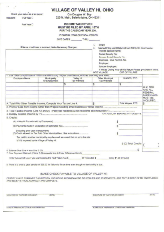 Income Tax Return Form Printable pdf