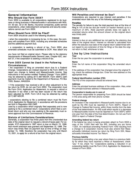 Form 355x Instructions Printable pdf