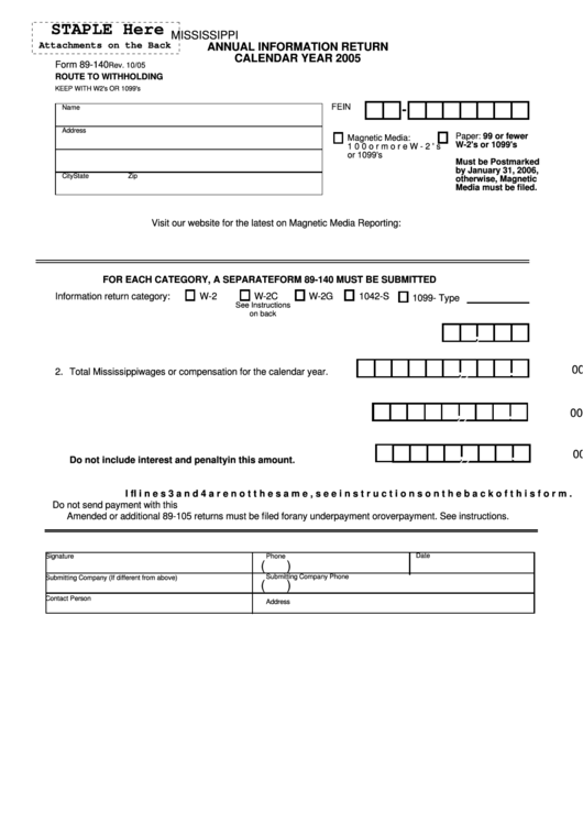 Form 89-140 - Annual Information Return - 2005 Printable pdf
