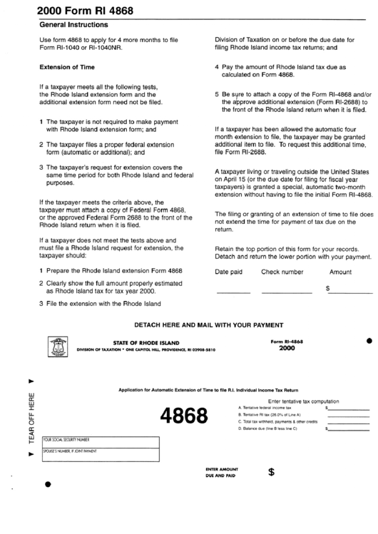 Form Ri-4868 - Extension Of Time Application - Instructions Sheet Printable pdf