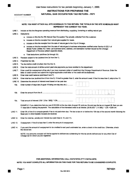 Form 7571 - Natural Gas Occupation Tax Return - Instructions - Chicago Printable pdf