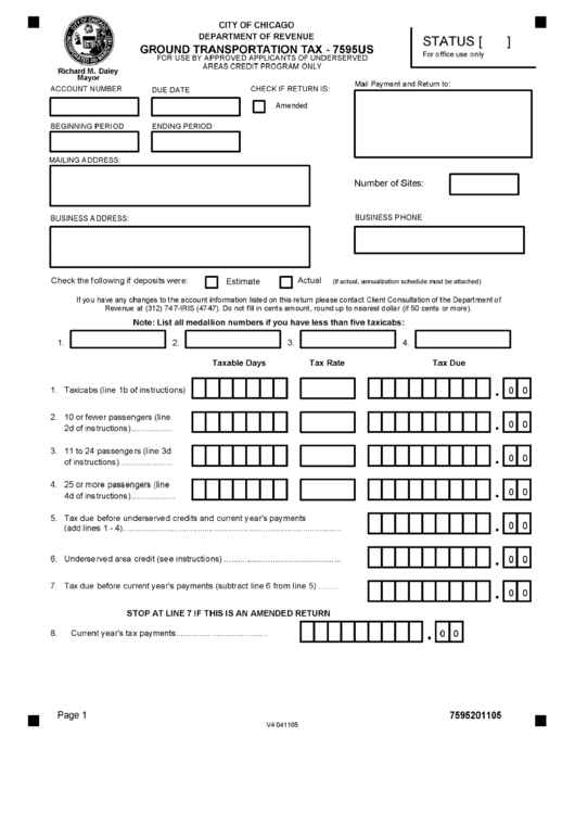 Form 7595us - Ground Transportation Tax - City Of Chicago Department Of Revenue Printable pdf