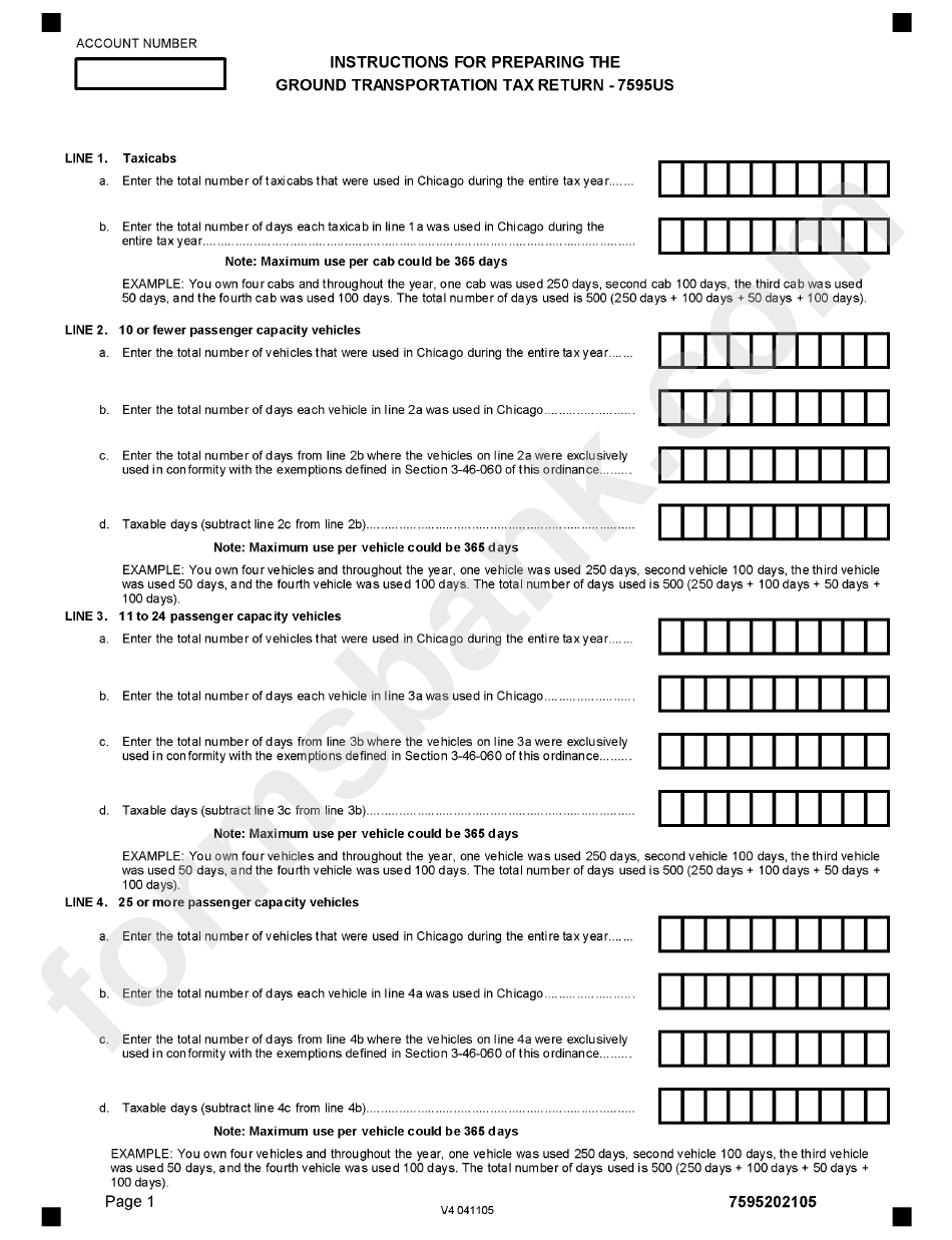 Form 7595us - Ground Transportation Tax - City Of Chicago Department Of Revenue