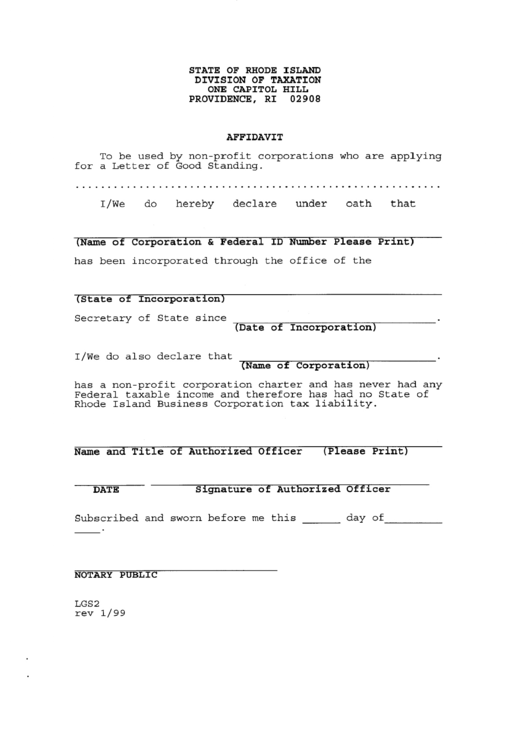 Form Lgs2 - Affidavit January 1999 Printable pdf