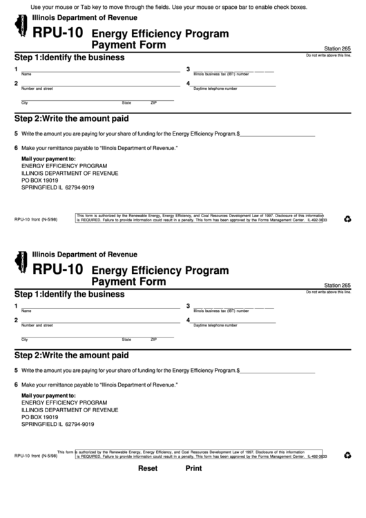 Fillable Form Rpu-10 - Energy Efficiency Program Payment Form Printable pdf