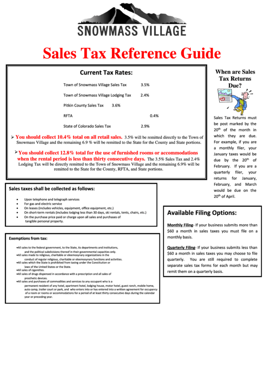 Sales Tax Reference Guide Sheet printable pdf download