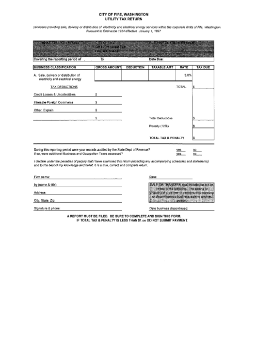 Utility Tax Return Form - City Of Fife Printable pdf
