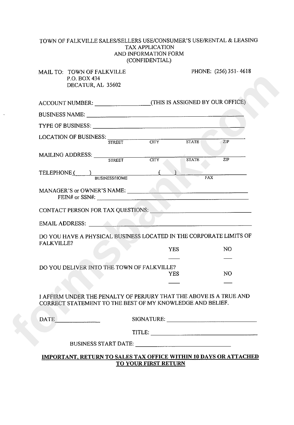 Tax Application And Information Form