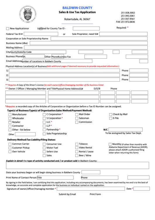 Fillable Sales & Use Tax Application Form Printable pdf