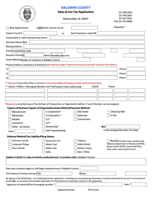 Fillable Sales Use Tax Application Form Printable Pdf Download