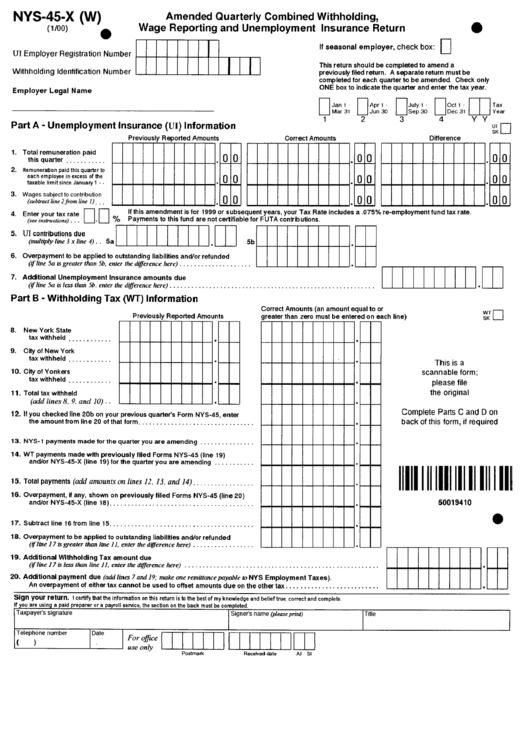 Form Nys - 45 - X (W) - Amended Quarterly Combined Withholding Wage Reporting And Unemployment Insurance Return Form Printable pdf