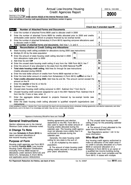Form 8610 - Annual Low-Income Housing Credit Agencies Report 2000 Printable pdf