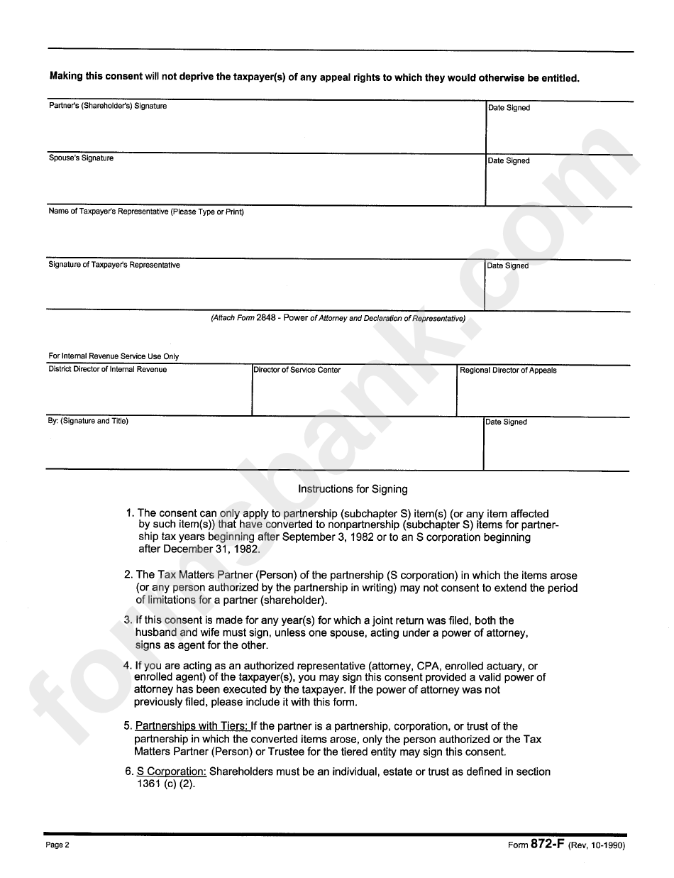 Form 872-F - Taxpayer
