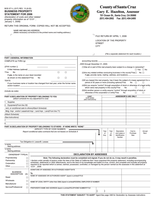 Fillable Form Boe-571-L - Business Property Statement Printable pdf