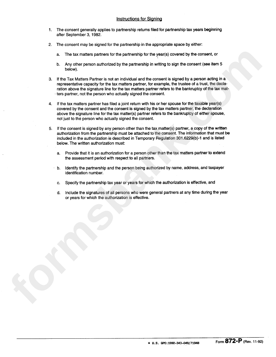 Form 872-P - Partnership Consent Form