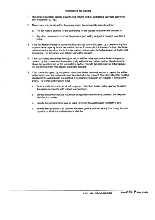 Form 872-P - Partnership Consent Form Printable pdf
