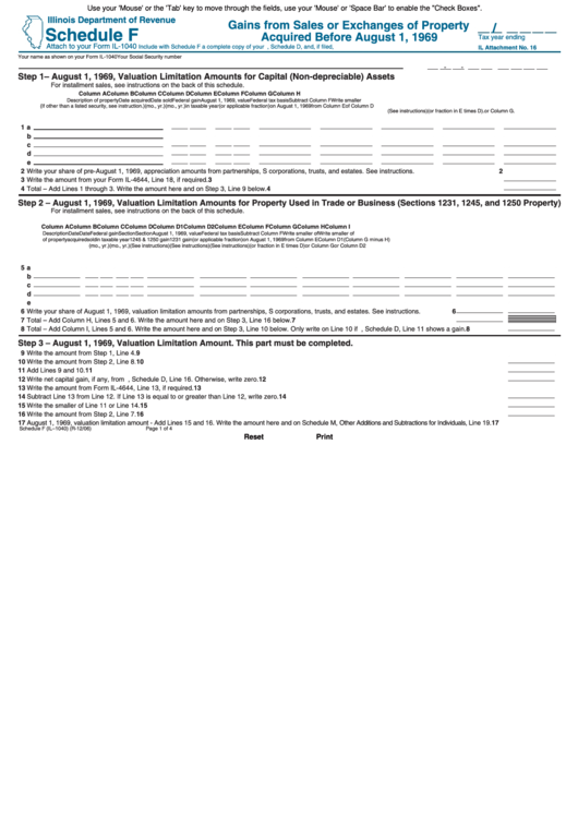 Fillable Form Il-1040- Schedule F - Gains From Sales Or Exchanges Of Property Printable pdf