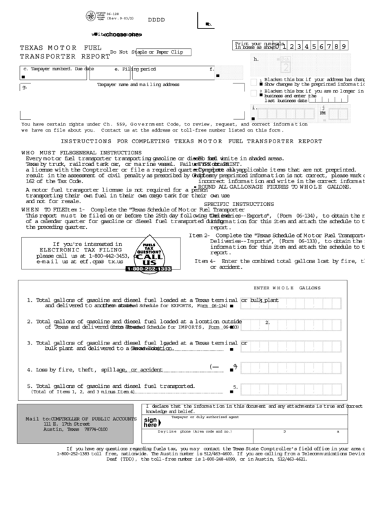 Form 06-128 - Motor Fuel Transporter Report Printable pdf