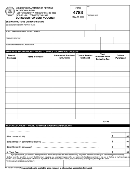 Fillable Form 4783 - Consumer Payment Voucher Printable pdf