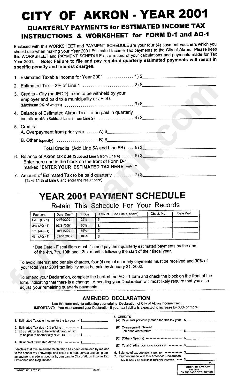 Quarterly Payments For Estimated Income Tax Form