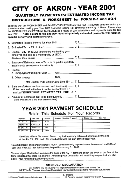 Quarterly Payments For Estimated Income Tax Form Printable pdf