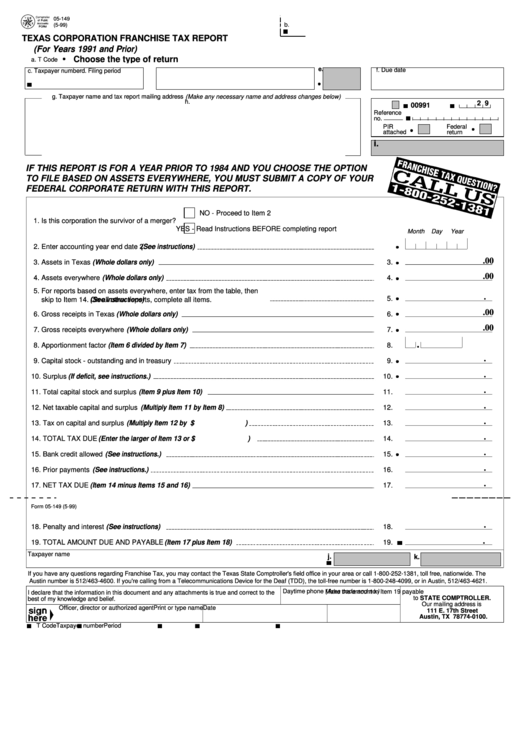 Fillable Form 05364 Texas Corporation Franchise Tax Report printable