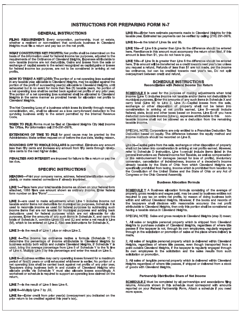 Instructions For Preparing Form N-7