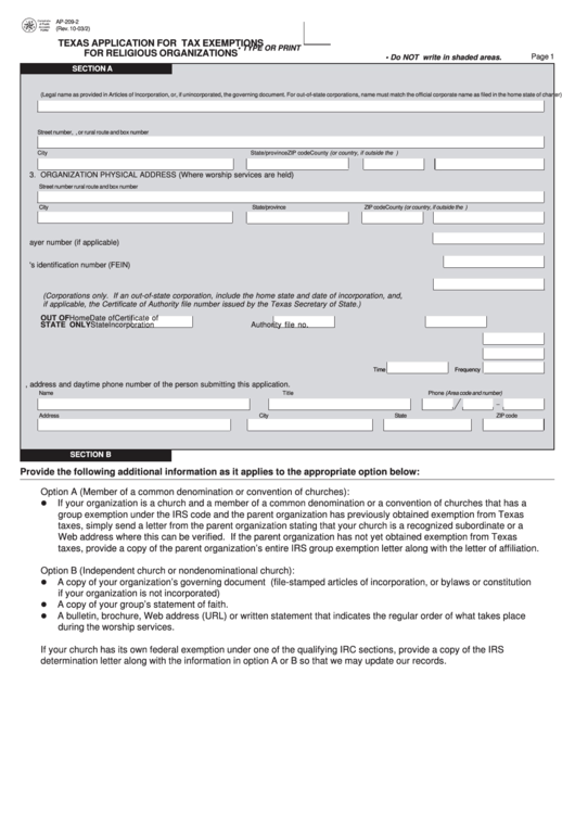 Fillable Form Ap-209 - Texas Application For Tax ...