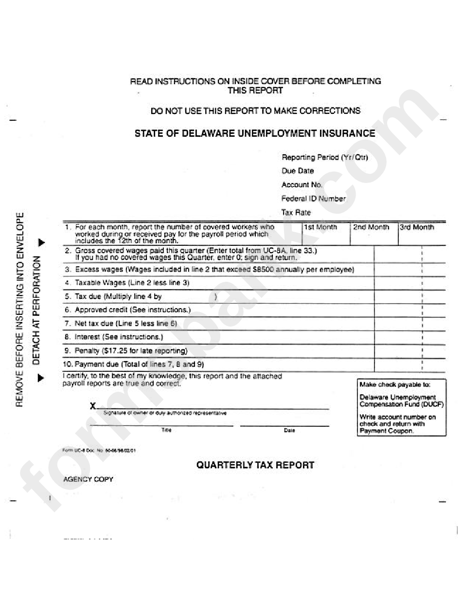Unemployment Insurance Form - Delaware State
