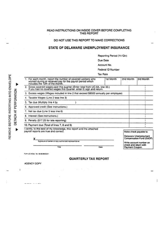 Unemployment Insurance Form - Delaware State Printable pdf