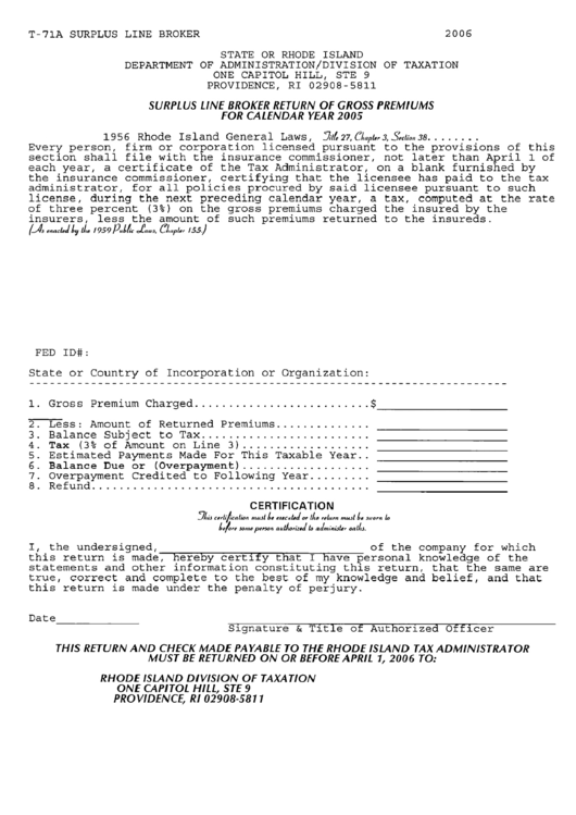 Surplus Line Broker Tax Return Supplement Form Printable pdf