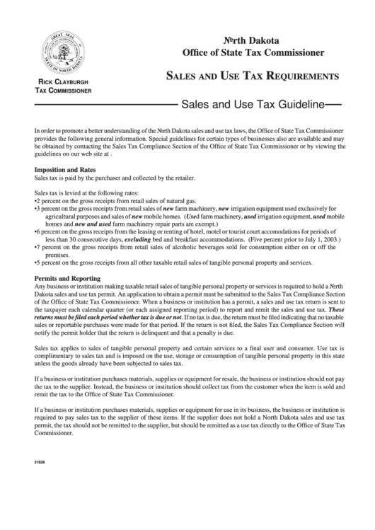 Form 21826 - Sales And Use Tax Requirements Printable pdf
