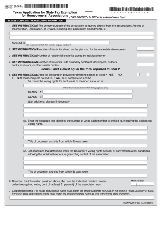 Fillable Form Ap-206-3 - Texas Application For State Tax Exemption For Homeowners