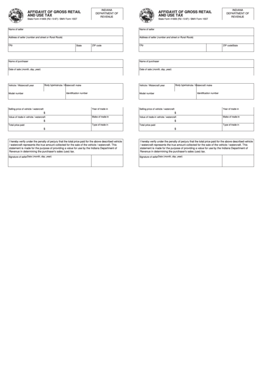 Form 15st - Affidavit Of Gross Retail And Use Tax Printable pdf