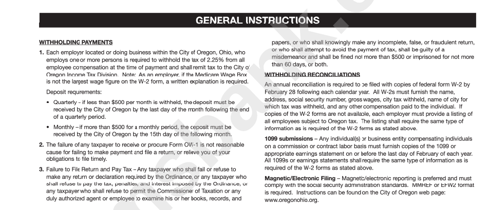 Form Ow-1 - Important Tax Information
