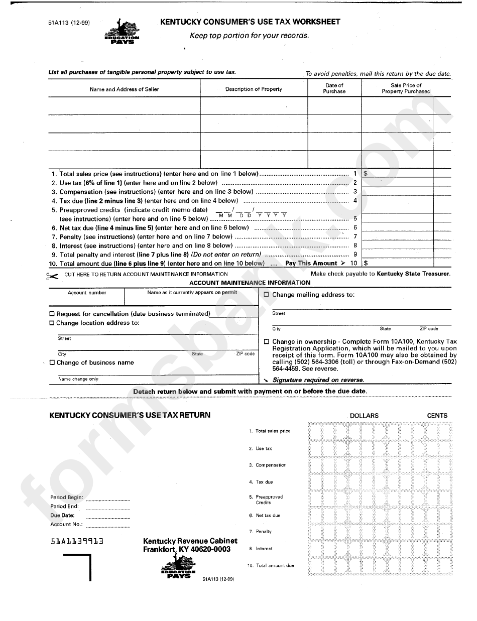 Form 51a113 - Kentucky Cosumer