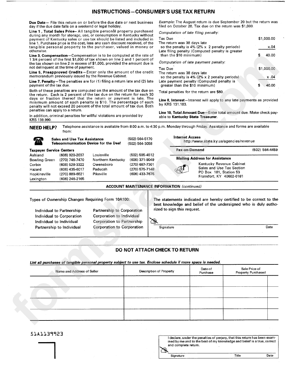 Form 51a113 - Kentucky Cosumer