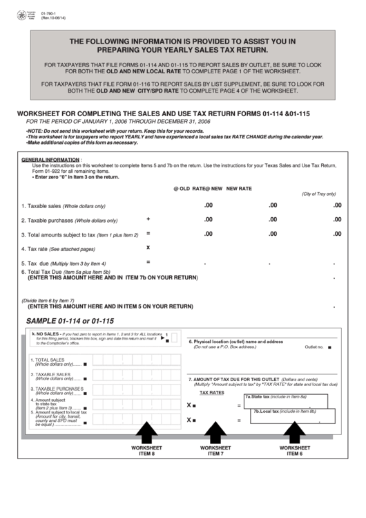 Fillable Form 01-790 (1-4) - Worksheet For Completing The ...