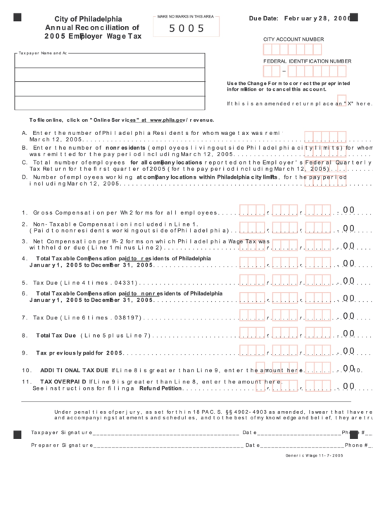 Annual Reconciliation Of Employer Wage Tax Form Printable pdf