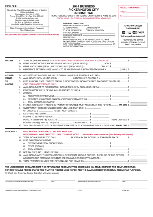 Form R2-B - Bussines Pickerington City Income Tax Printable pdf