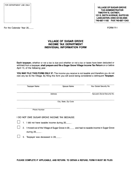Form R-1 - Individual Information Form Printable pdf
