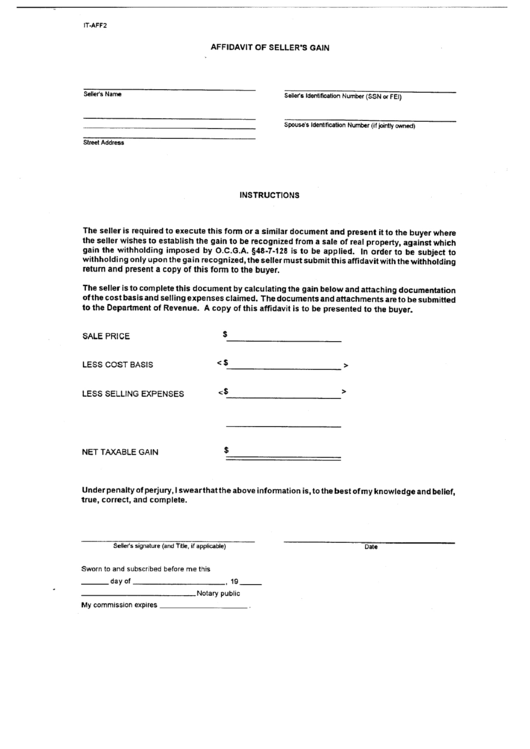 Form It-Aff2 - Affidavit Of Seller