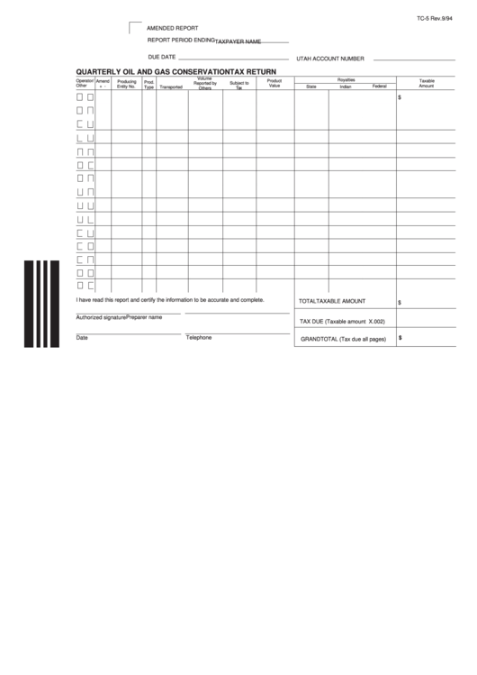 Form Tc-05 - Quarterly Oil And Gas Conservation Tax Return Printable pdf
