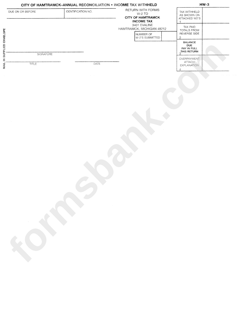 Form Hw-3 - Income Tax Withheld