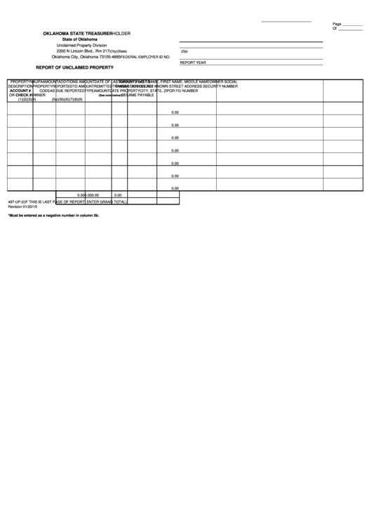 Form 497-Up-2 - Report Of Unclaimed Property Printable pdf