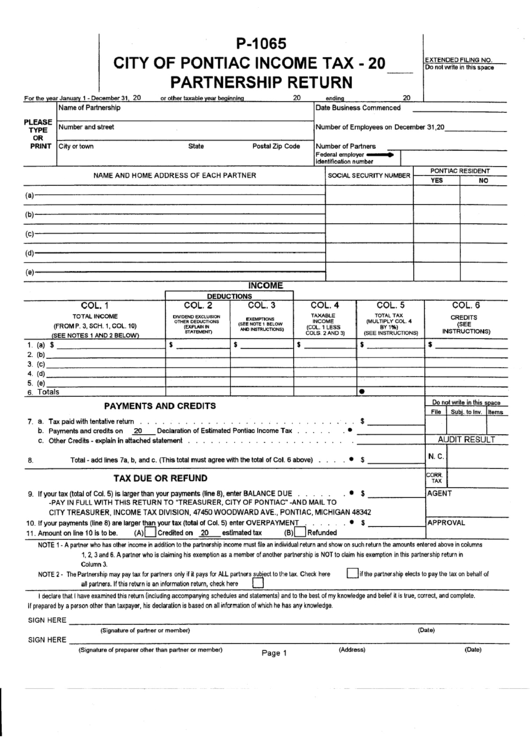 Form P-1065 - Partnership Return Printable pdf