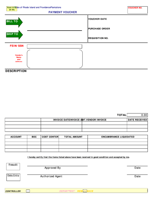 Form A-12 - Payment Voucher - Rhode Island And Providence Plantations Printable pdf